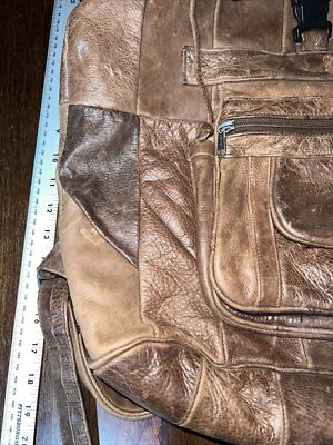 Vintage genuine leather backpack made in Mexico patchwork 