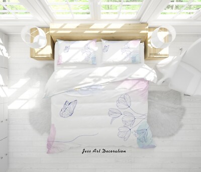 3D Butterfly Floral Watercolor Color Quilt Cover Set Bedding Sets Pillowcases 64