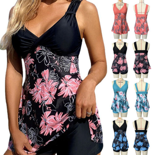 Womens Ladies Tankini Set with Boy Shorts Padded Swimsuit Bathing Swim Costume