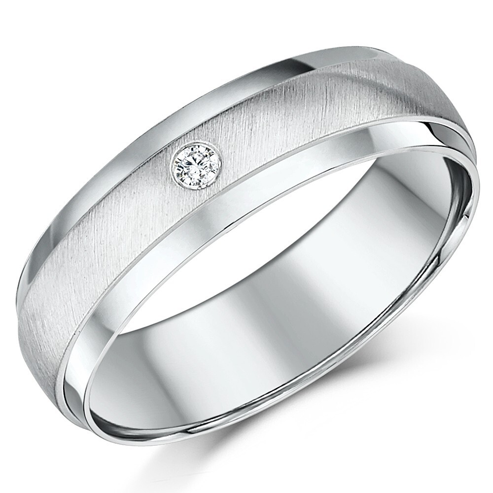 Anillo de compromiso 9ct oro blanco con diamante 6mm, mate y pulido