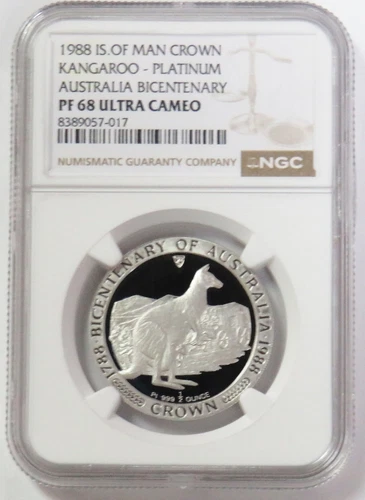 1988 PLATINUM ISLE OF MAN 1/2oz CROWN KANGAROO AUSTRALIA BICENTENARY NGC PF 68UC