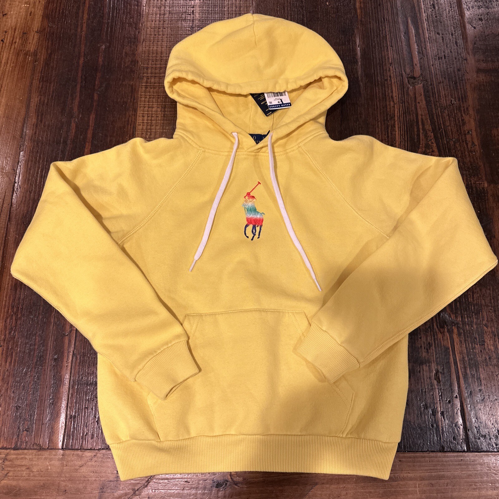 Felpa con cappuccio Polo Ralph Lauren donna grande pony cotone gialla nuova con etichette
