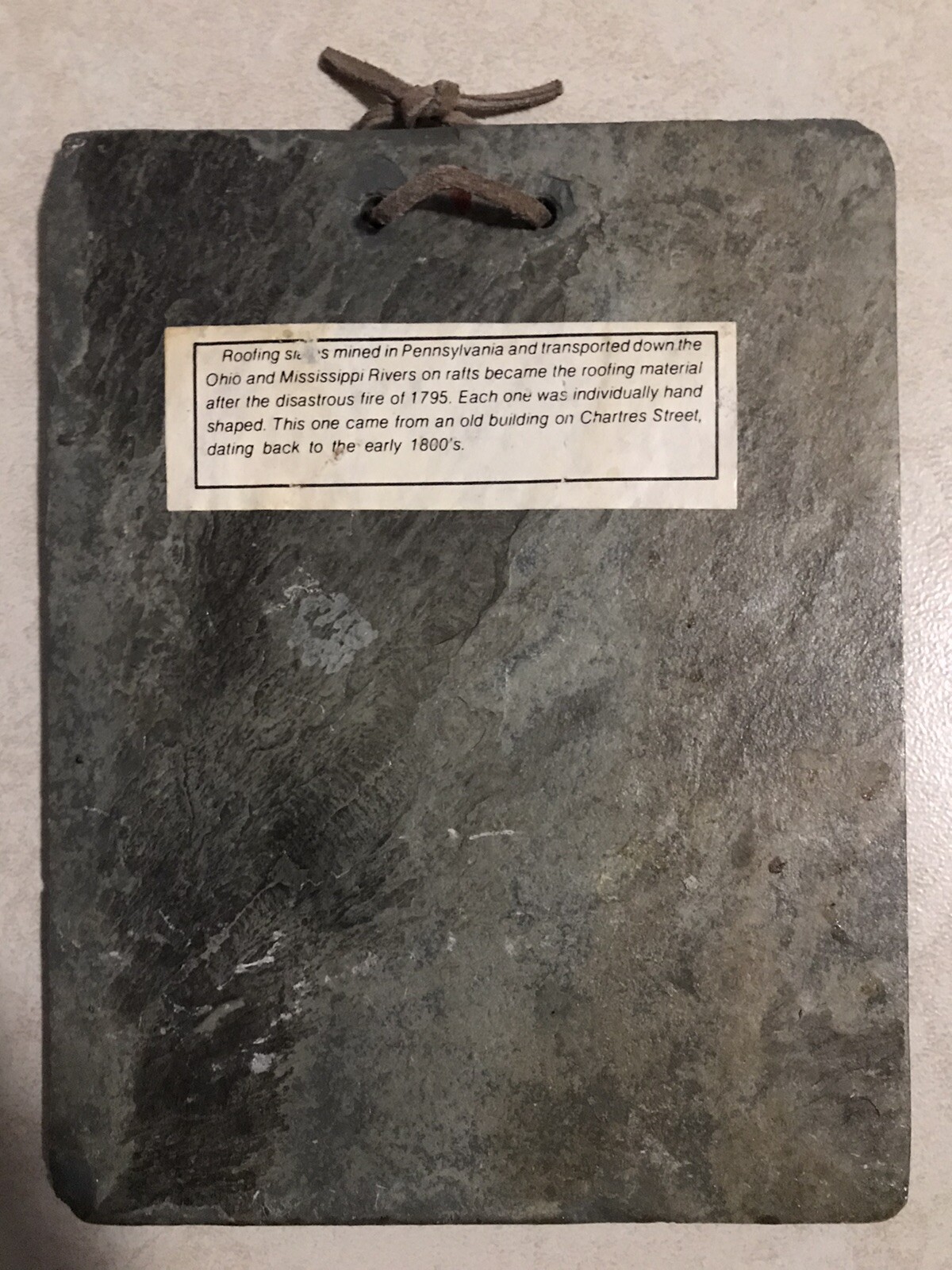 ROOFING SLATE FROM EARLY 1800s NEW ORLEANS ST LUIS CATHEDRAL K