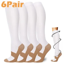 6 Pair Copper Compression Socks 20-30 mmHg Medical Varicose Veins Edema Stocking