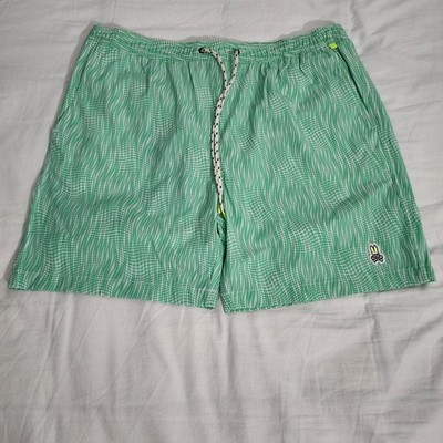 Psycho Bunny Swim Shorts Trunks Mens XL Green Bunny Drawstring Lined 