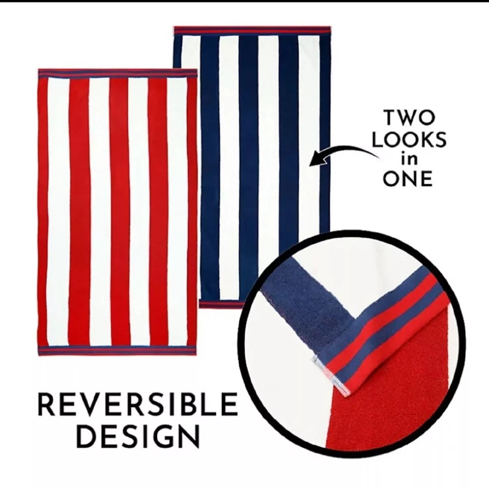 超大沙滩毛巾 40 x 72 英寸会员马克红色白色和蓝色条纹棉质 — 第 3/4 张图片