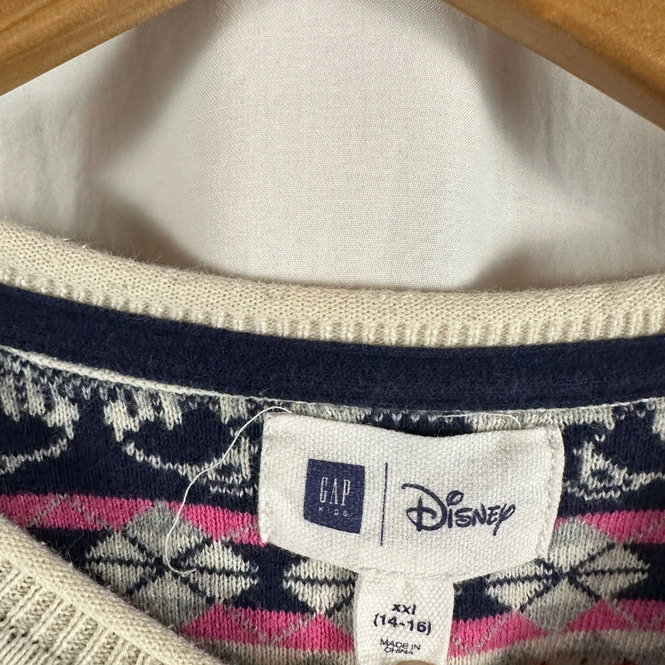 Disney Mickey & Minnie Mouse Fair Isle Suéter Gap Niños XXL 14-16 Crema y Azul Marino C Foto 3 de 4