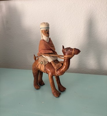 Camel Rider Doll Handmade Leather Stuffed Figurine Middle East Sculpture Art Toy