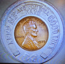 1939 Lincoln Wheat Cent Encased Good Luck Token Bonded Film Storage Corp Copper