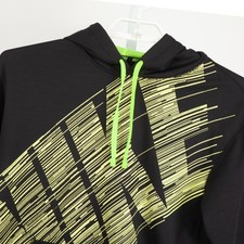 Nike Therma-FIT Hoodie Mens Medium Black Neon Green Graphic Pullover 56323-05553