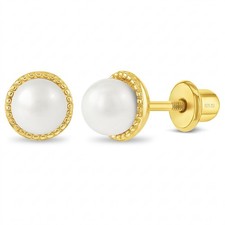 Pearl 7mm Baby / Kids Earrings Screw Back - Gold Plated Sterling Silver