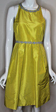 J. Crew 100% Silk Yellow Sleeveless Fit/Flare Dress Grey Braid Trim - Size 6