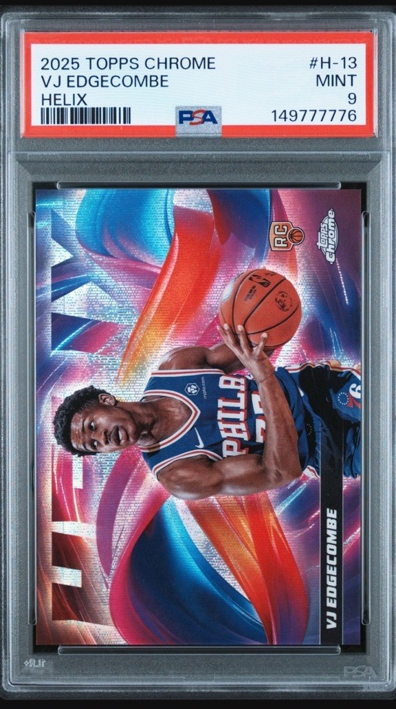 VJ Edgecombe #H-13 Basketball Cards 2025 Topps Chrome Helix trading card — raw and PSA graded price guide