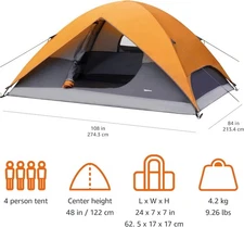 2-Person Camping Tent, 3-Season Dome Design with Rainfly
