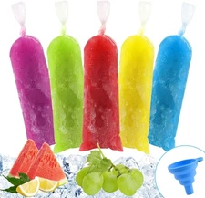 Ice Lolly Bags Disposable, Ice Cream Mold Bags with Silicone Funnel. 3 X 12 Inch