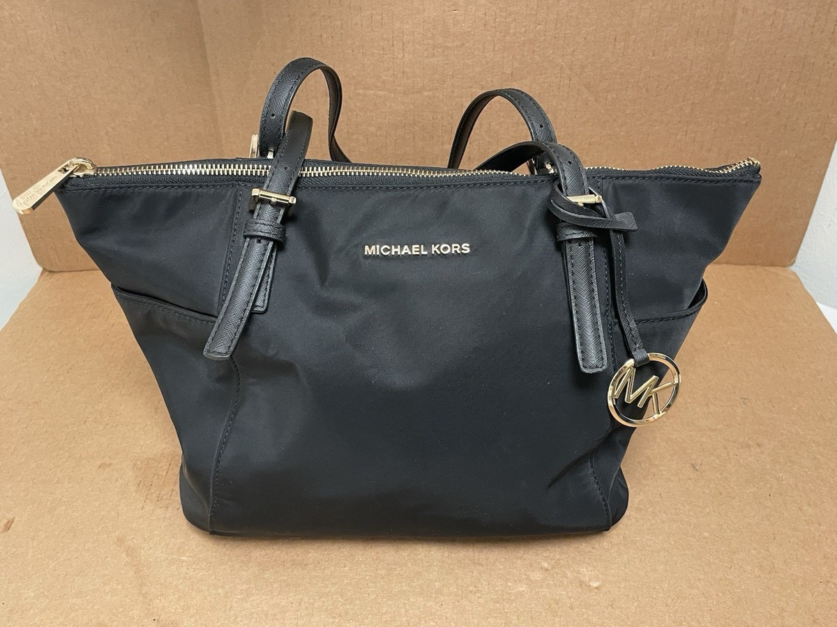 Michael Kors Jet Set EW TZ Top Zip Nylon Black Tote Bag 38H7CTTT8C