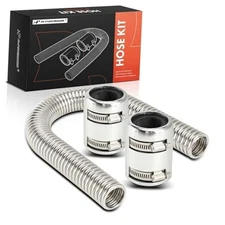 24" Universal Flexible Radiator Hose - Stainless Steel Water Hoses Adapter 