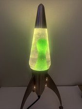 Vtg 90s Lava Lite Rocket Lamp Starship Silver Base, Green Lava Flubber