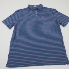 Johnnie-O Polo Shirt Mens XL Blue Stripe Hangin' Out Pocket Neese Stretch