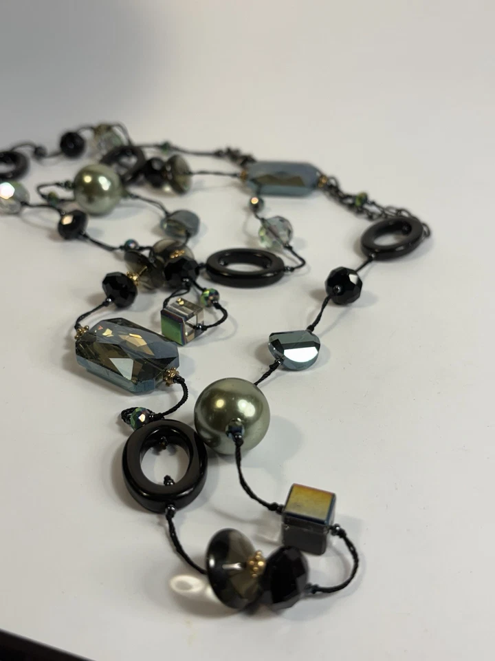 Necklace Long Glass Gemstones Aurora Borealis Premier Designs Signed Black - Image 4 of 4