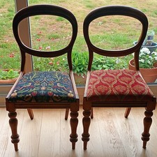 Set of 2 Dining Chairs, Medium Wood Frame, Floral Upholstered Padded Seats