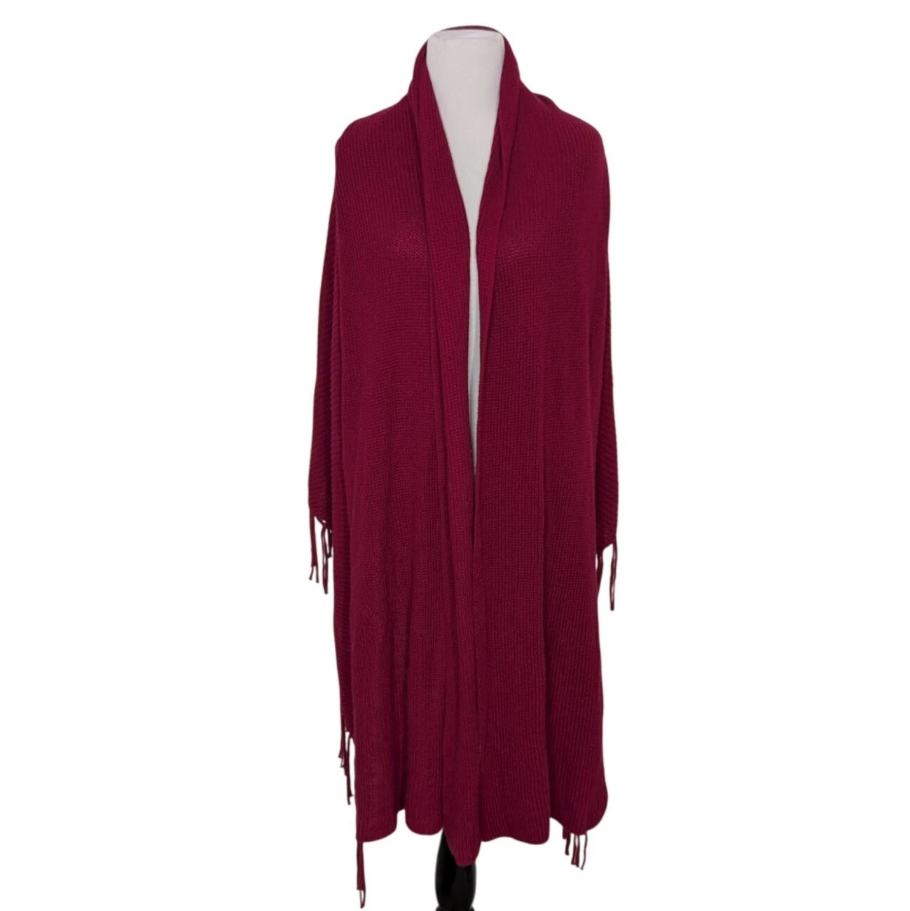 Chicos Ribbed Fringe Poncho Womens Size L/XL Pink Cotton Blend Oversized Shawl