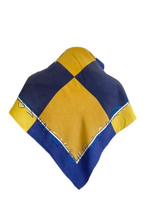 Gerry Weber Silk Scarf Yellow Navy Checkered Abstract Print Vintage#A122