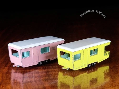 2x Lesney Matchbox No.23d Trailer Caravan Yellow & Pink