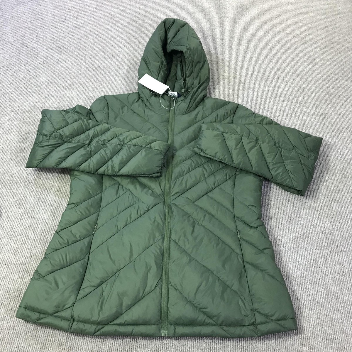 Lands' End Jacket Womens Medium Green Hooded Puffer Quilted Full