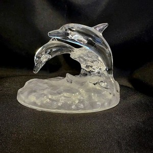 VTG Clear Lead Crystal Mom And Baby Dolphins Figurine By Cristal d'Arques