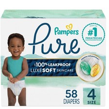 Baby Diapers Size 4 22-37 lbs 58 Count Pampers Pure Leakproof Hypoallergenic