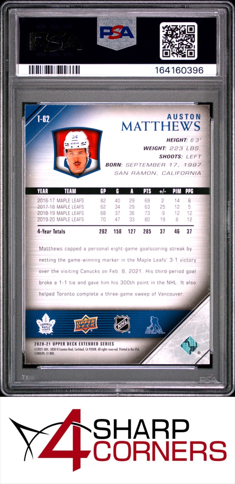 2020 UPPER DECK 05-06 UPPER DECK TRIBUTE #T-62 AUSTON MATTHEWS POP 1 PSA 10 view 2