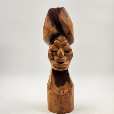 African Hand Carved Wood Head Bust Art Sculpture Figurine 16.5'' Vintage Statue
