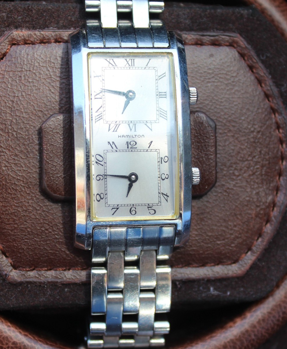 ✨新品電池✨HAMILTON ハミルトン 6273 クォーツ レディース 腕時計 HAMILTON 6273 Tank Dual Time American Traveler Quartz Watch SS