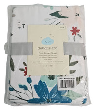 Cloud Island Fitted Crib Sheet Meadow Floral Baby Infant White 52 x 28"