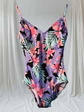 Women s VTG PenBrooke 1 Pc Swimsuit Pink Purple Hawaiin Flowers XS/S 2-4 EUC