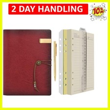 Leather Journal A5 Refillable 6 Ring Binder Notebook with Lined Paper and Pen...