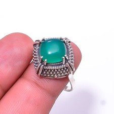Natural Green Onyx Solitaire 925 Sterling Silver Ring s.9 R14, Christmas Gift