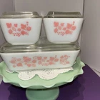 Vintage Pink Gooseberry Pyrex Refrigerator Dish Set with Lids 501 (2), 502, 503