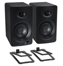 Pair Rockville ASM4 4" Studio Monitor Computer Speakers Low Profile Riser Stands