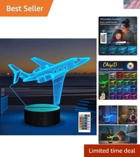 Airplane Night Light for Kids – 3D Lamp with Remote, Battery Powered & Colorful