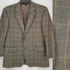 Jos A. Bank 44R  Brown Windowpane Plaid 100 Wool Tweed Sport Coat Blazer Jacket