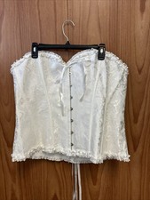 White Ruffle Hem Plus Size Corset Hook  Eye Lace Up Ribbons 7XL Bridal Lingerie