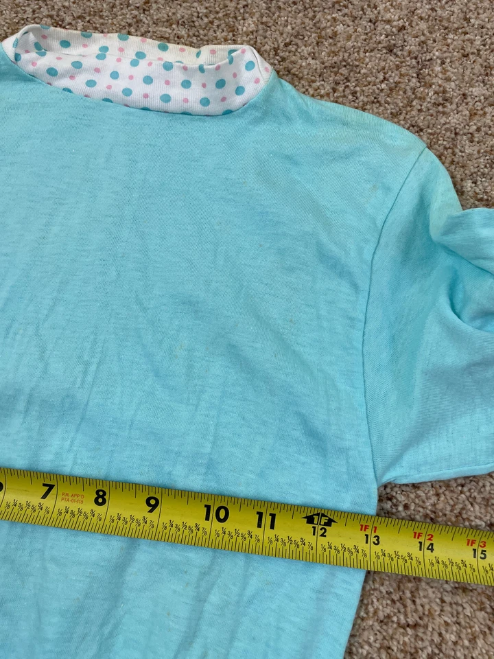 Vintage 1970s Hanes Girls Youth Size 10 66-83 LBS Blue White Cute Shirt FLAWS - Image 4 of 4