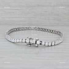 14K White Gold Brilliant Cut Natural Diamond April Birth Tennis Bracelet Jewelry