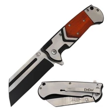 Wood Handle Cleaver Razor Blade Spring Assist Knife