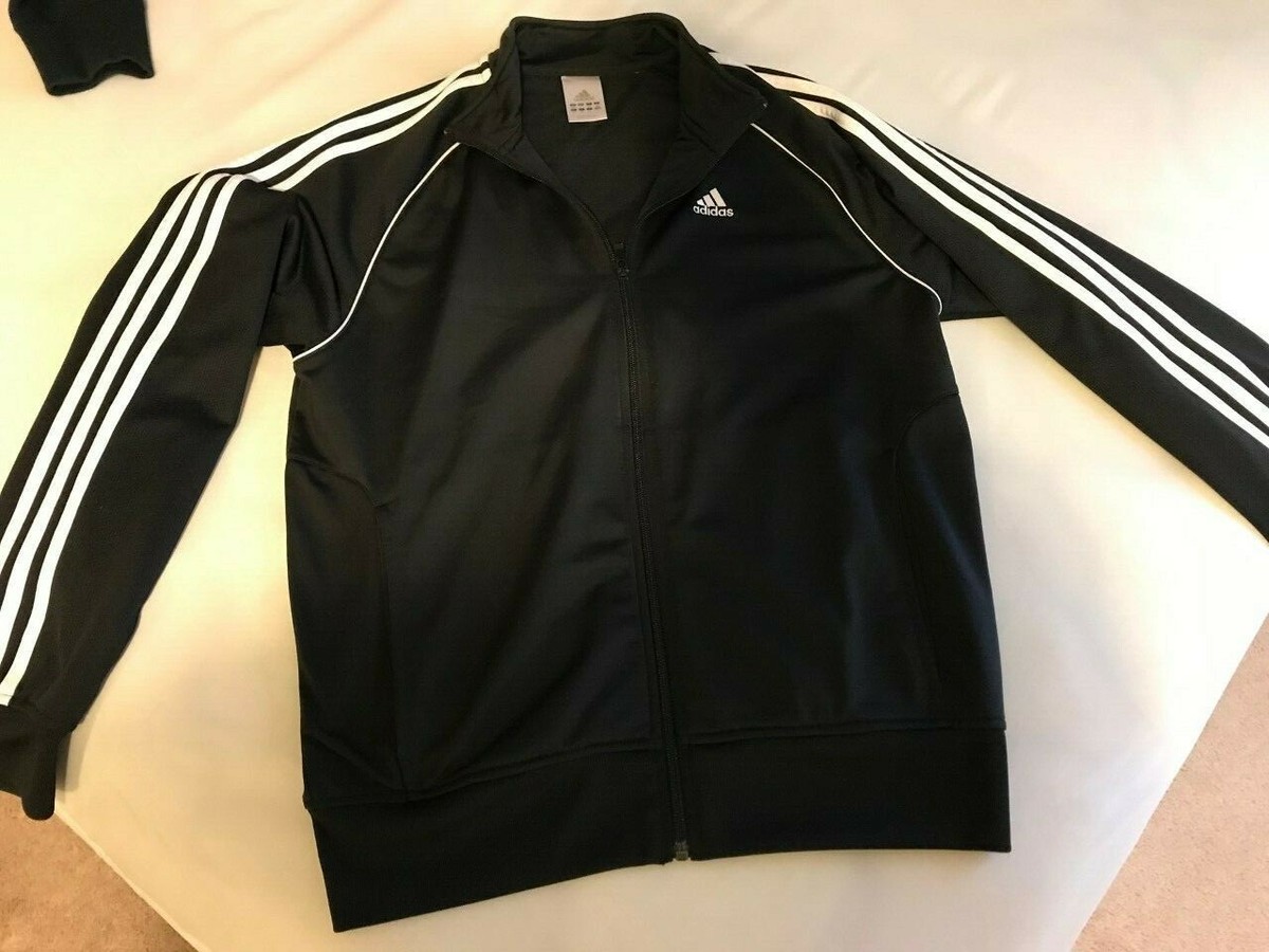 Adidas Youth Black W/ White Stripes Down Sleeves Track Warm Up Zip