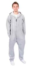 NWT Forever Lazy Gray Heather Drift Away Adult 1-Piece Jumpsuit Hooded Unisex S