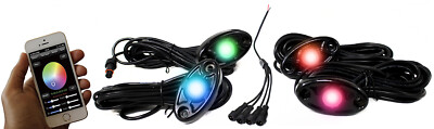 Race Sport RSLD4KITCS 4-LED Glow Pod Black Kit Smartphone Controlled w Brain Box