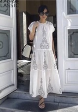 ZARA WHITE EMBROIDERED MIDI DRESS SIZE L UK 12/14 6895/242 BNWT.